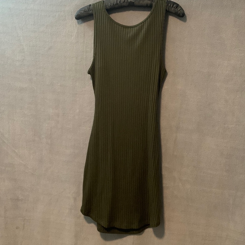 Sleeveless Ribbed Dress in Olive Green